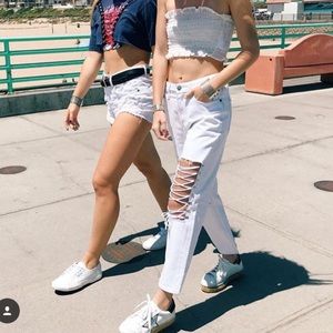 White Lace Up Knee Hermia Jean - Carmar LF